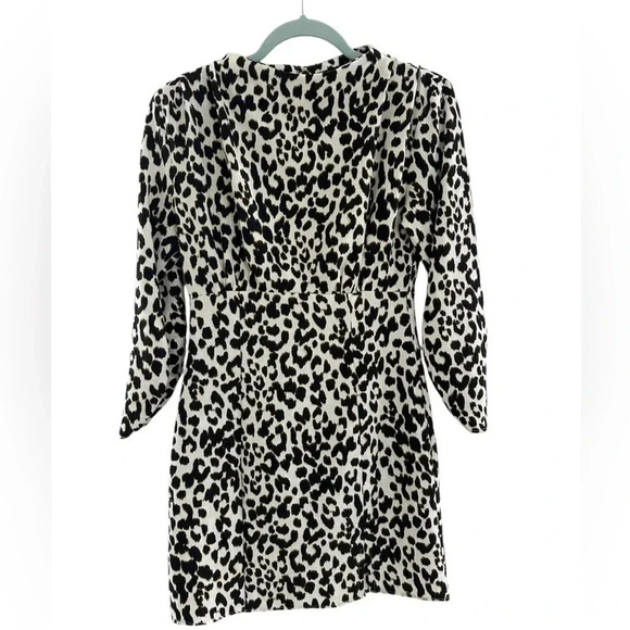 Zara Leopard Long Sleeve Mini Dress With Shoulder Pads Keyhole Back Size XS - Picture 1 of 8